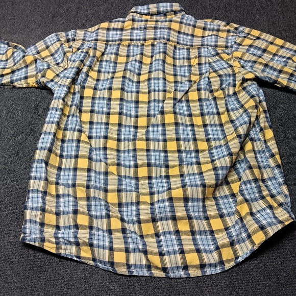 Duluth Trading Co Shirt Men 2XL Tall 2XLT Yellow Blue Plaid Free Swingin Flannel - Picture 9 of 10